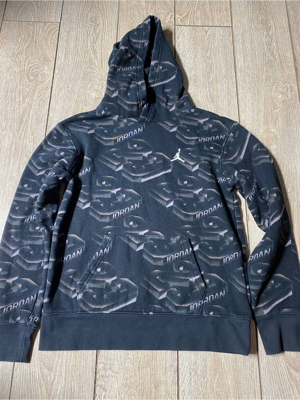 Jordan Boys 23 Fadeaway Fleece Hoodie Black Gray All Over Print Jumpman Size L